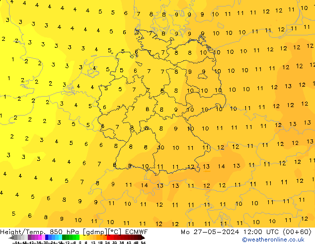 Z500/Rain (+SLP)/Z850 ECMWF Po 27.05.2024 12 UTC