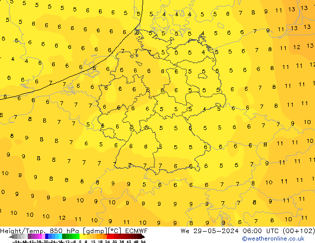 Height/Temp. 850 hPa ECMWF We 29.05.2024 06 UTC