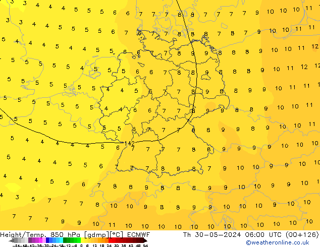 Height/Temp. 850 hPa ECMWF Th 30.05.2024 06 UTC