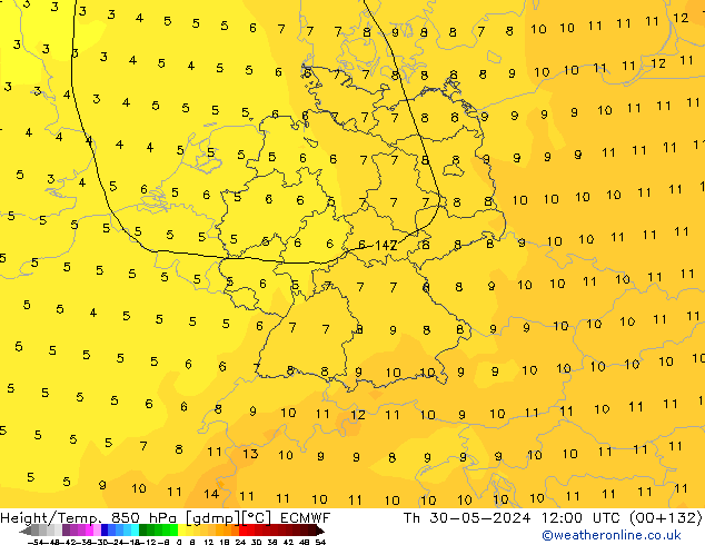 Géop./Temp. 850 hPa ECMWF jeu 30.05.2024 12 UTC