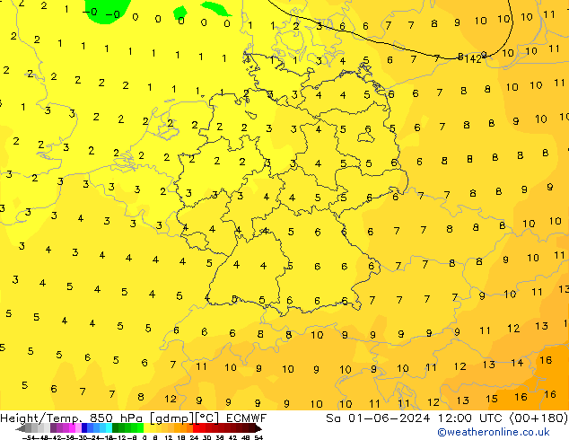 Z500/Rain (+SLP)/Z850 ECMWF sam 01.06.2024 12 UTC