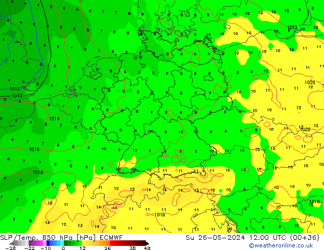 SLP/Temp. 850 hPa ECMWF Su 26.05.2024 12 UTC