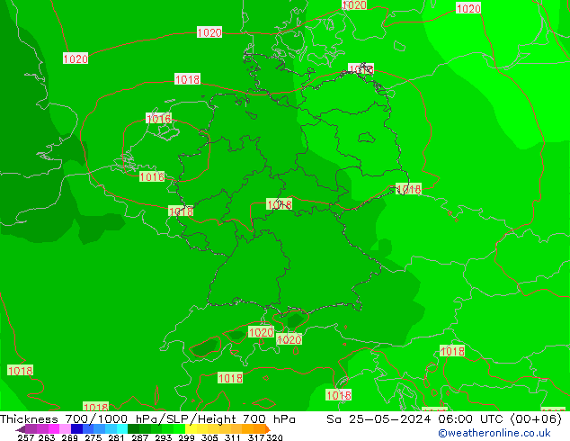 Dikte700-1000 hPa ECMWF za 25.05.2024 06 UTC