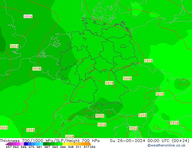 Thck 700-1000 hPa ECMWF dom 26.05.2024 00 UTC