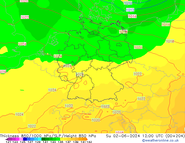 Thck 850-1000 hPa ECMWF nie. 02.06.2024 12 UTC