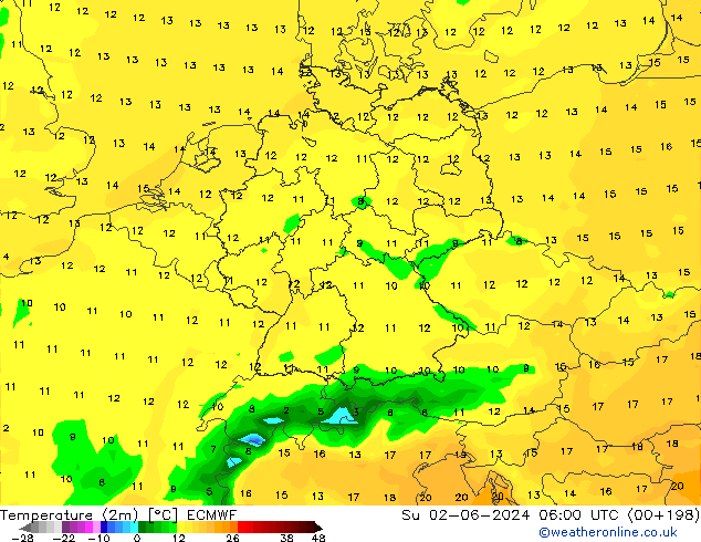 Temperatura (2m) ECMWF dom 02.06.2024 06 UTC