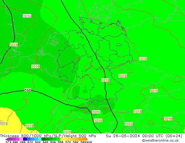 Dikte 500-1000hPa ECMWF zo 26.05.2024 00 UTC