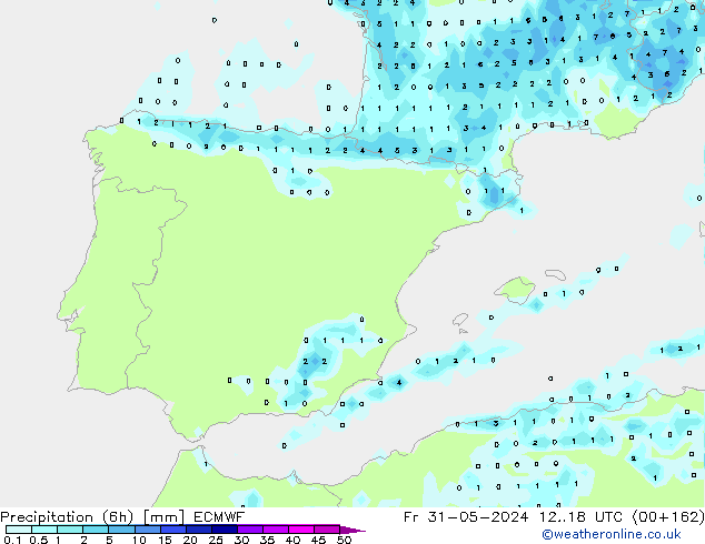 Precipitation (6h) ECMWF Fr 31.05.2024 18 UTC