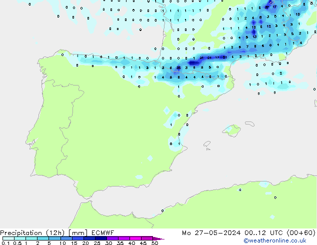 осадки (12h) ECMWF пн 27.05.2024 12 UTC