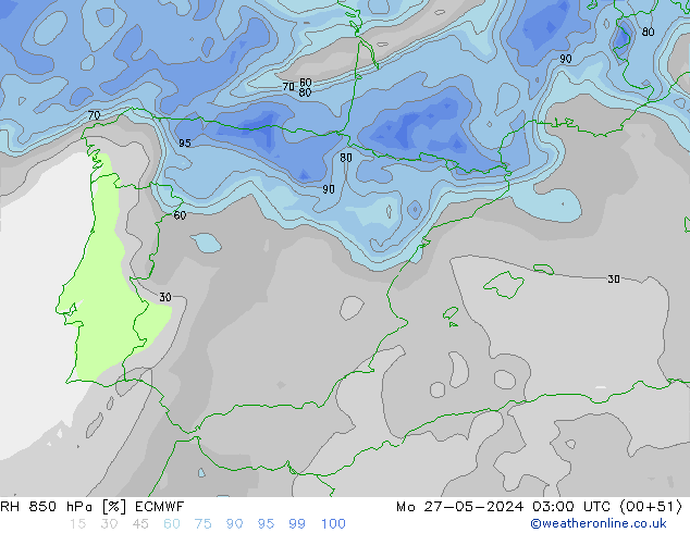 RH 850 hPa ECMWF  27.05.2024 03 UTC