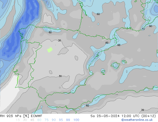 Humidité rel. 925 hPa ECMWF sam 25.05.2024 12 UTC