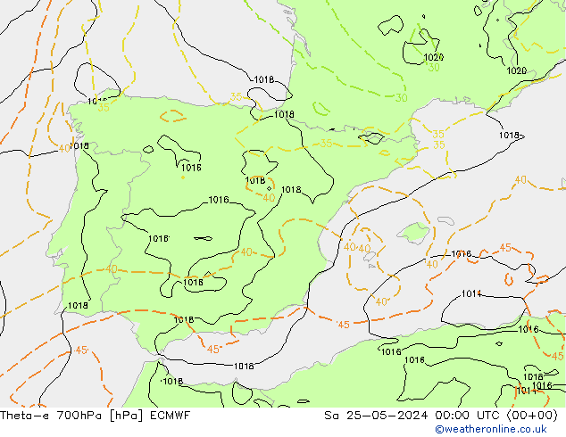 Theta-e 700гПа ECMWF сб 25.05.2024 00 UTC