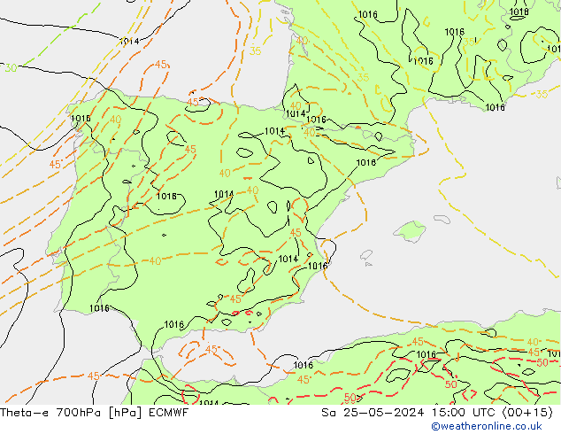 Theta-e 700hPa ECMWF Sa 25.05.2024 15 UTC