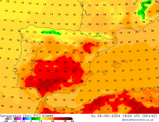 température (2m) ECMWF dim 26.05.2024 18 UTC