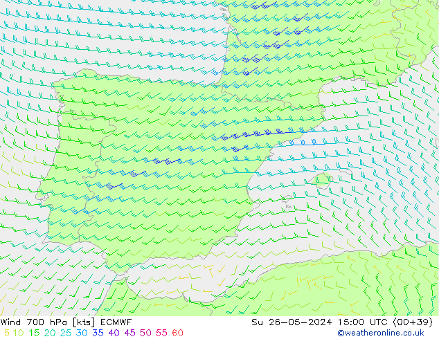 Rüzgar 700 hPa ECMWF Paz 26.05.2024 15 UTC