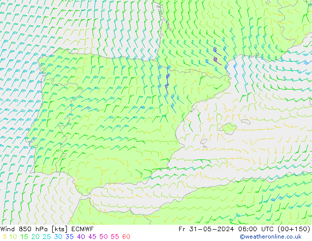 Vent 850 hPa ECMWF ven 31.05.2024 06 UTC