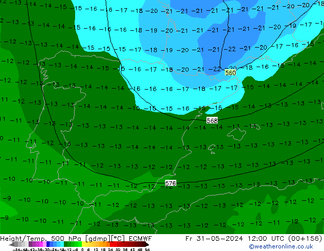 Z500/Rain (+SLP)/Z850 ECMWF vie 31.05.2024 12 UTC