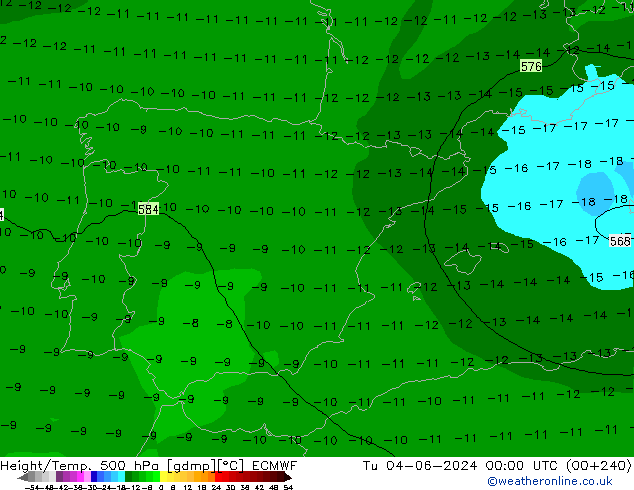 Height/Temp. 500 hPa ECMWF Út 04.06.2024 00 UTC