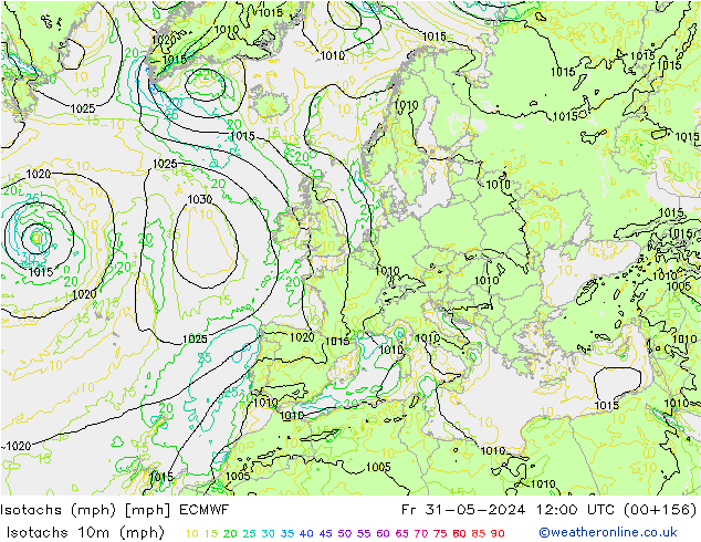 Isotachs (mph) ECMWF Fr 31.05.2024 12 UTC