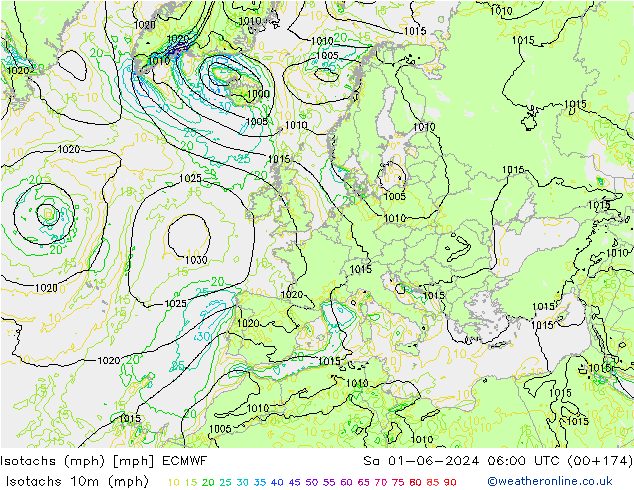 Eşrüzgar Hızları mph ECMWF Cts 01.06.2024 06 UTC