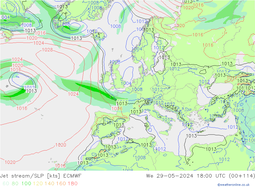 джет/приземное давление ECMWF ср 29.05.2024 18 UTC