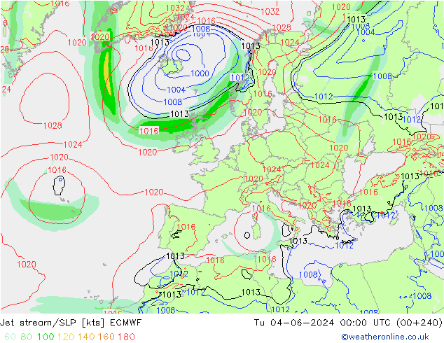 Polarjet/Bodendruck ECMWF Di 04.06.2024 00 UTC