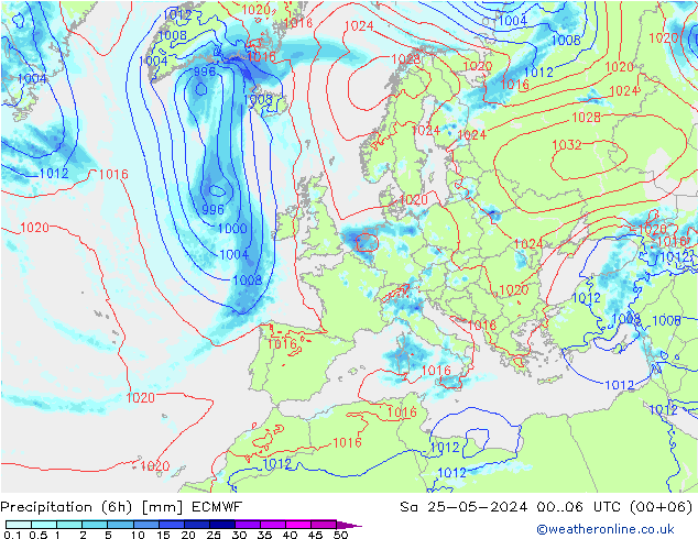 Z500/Regen(+SLP)/Z850 ECMWF za 25.05.2024 06 UTC