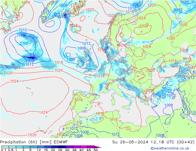 Z500/Rain (+SLP)/Z850 ECMWF dom 26.05.2024 18 UTC