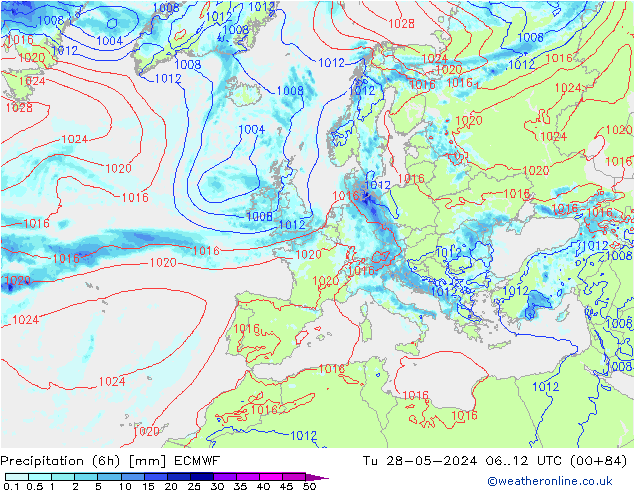 Z500/Regen(+SLP)/Z850 ECMWF di 28.05.2024 12 UTC