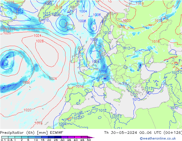 Z500/Rain (+SLP)/Z850 ECMWF Th 30.05.2024 06 UTC