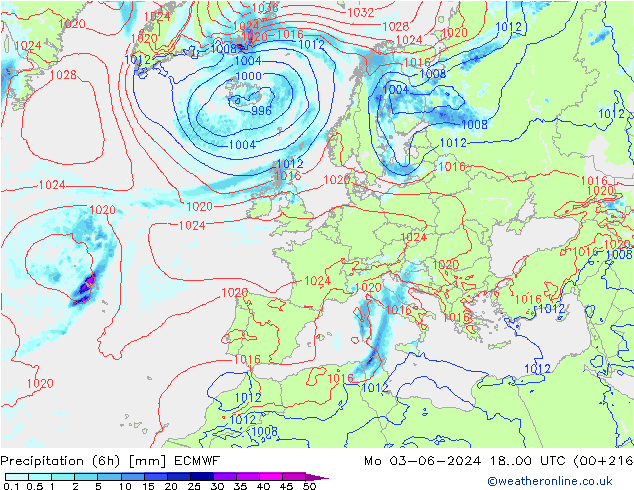 Z500/Rain (+SLP)/Z850 ECMWF Mo 03.06.2024 00 UTC