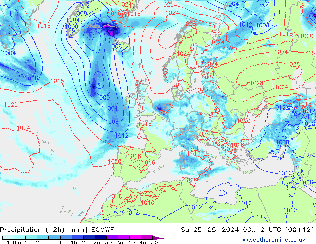 Precipitazione (12h) ECMWF sab 25.05.2024 12 UTC