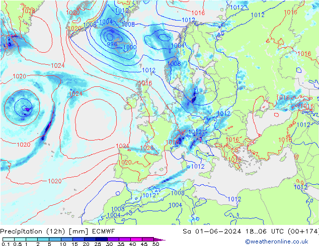 Nied. akkumuliert (12Std) ECMWF Sa 01.06.2024 06 UTC