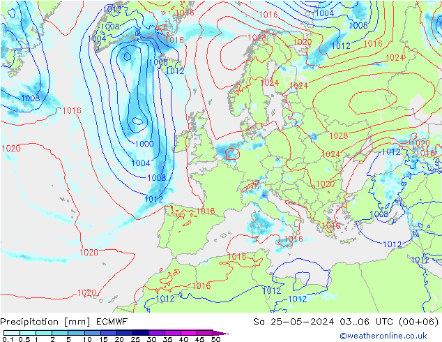 Srážky ECMWF So 25.05.2024 06 UTC