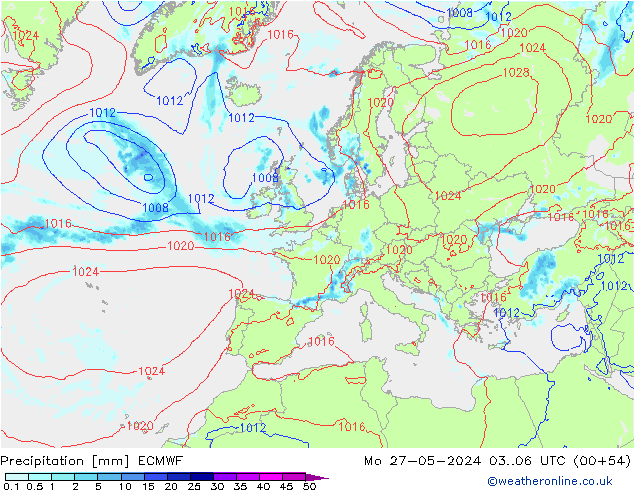 Srážky ECMWF Po 27.05.2024 06 UTC