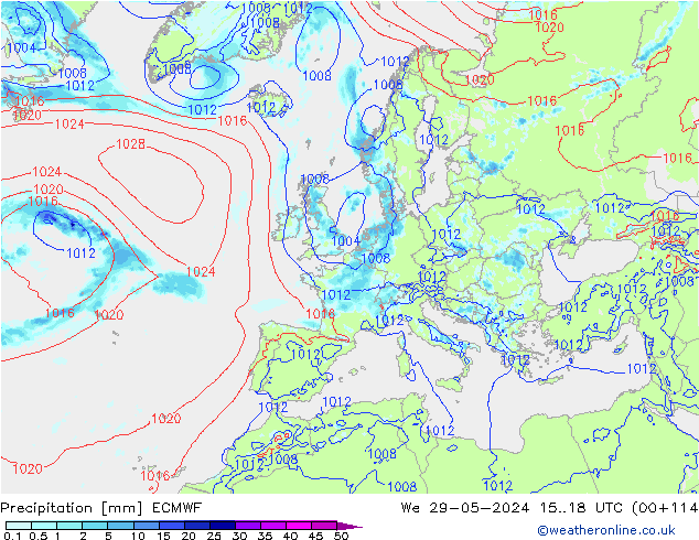 Precipitation ECMWF We 29.05.2024 18 UTC