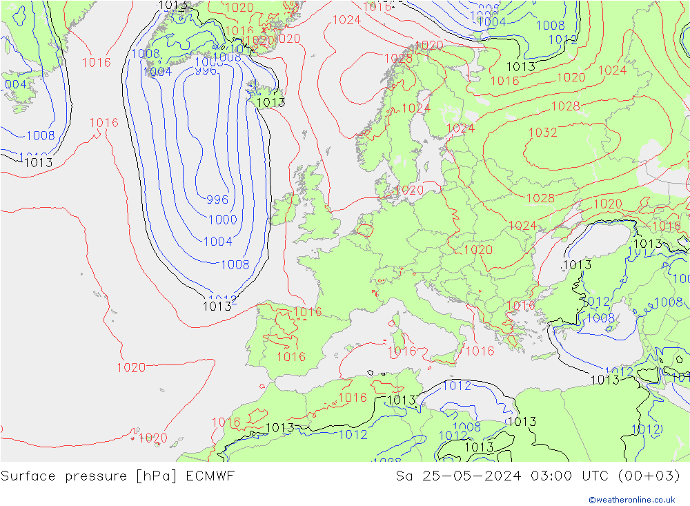 Atmosférický tlak ECMWF So 25.05.2024 03 UTC