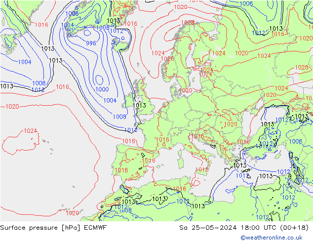 Bodendruck ECMWF Sa 25.05.2024 18 UTC