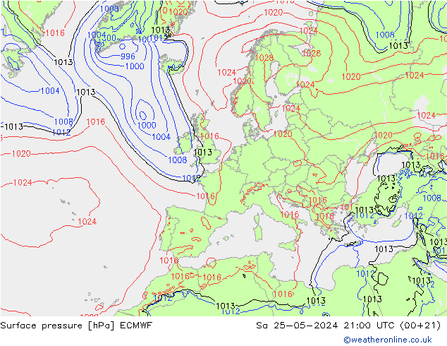 Surface pressure ECMWF Sa 25.05.2024 21 UTC