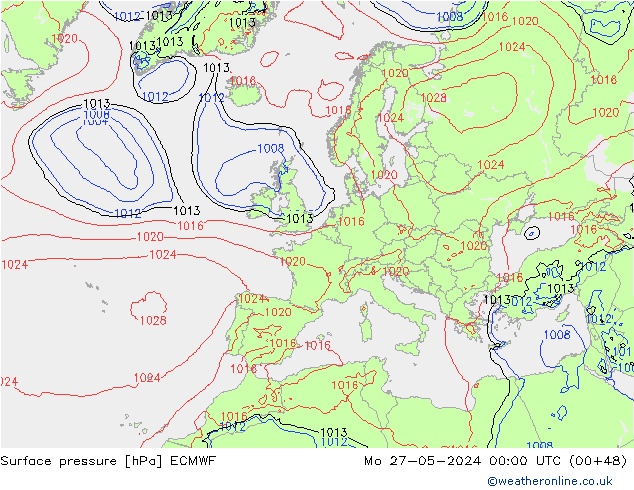 Luchtdruk (Grond) ECMWF ma 27.05.2024 00 UTC