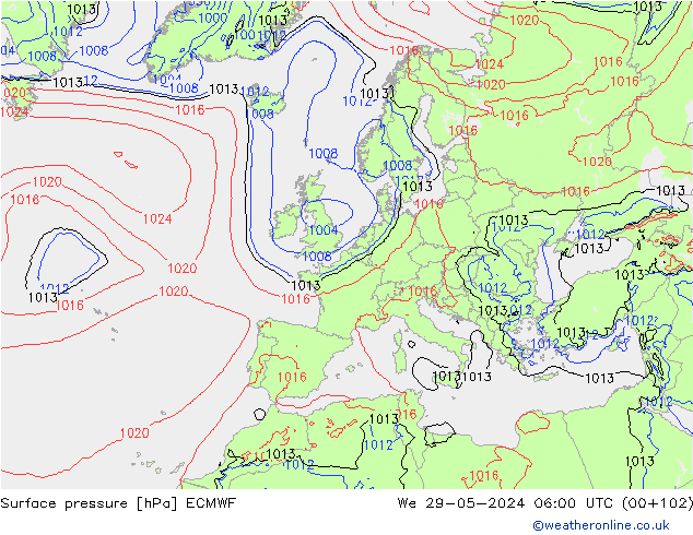 Bodendruck ECMWF Mi 29.05.2024 06 UTC