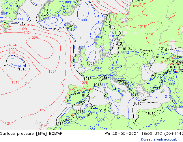 Pressione al suolo ECMWF mer 29.05.2024 18 UTC