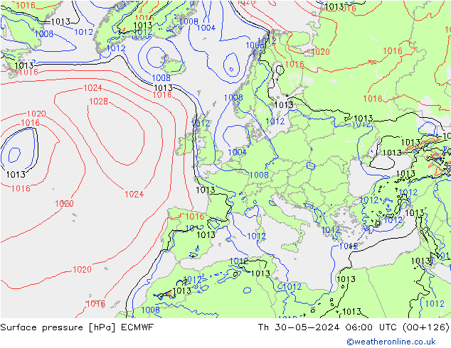 Bodendruck ECMWF Do 30.05.2024 06 UTC