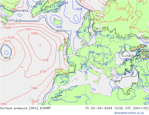 Surface pressure ECMWF Th 30.05.2024 12 UTC