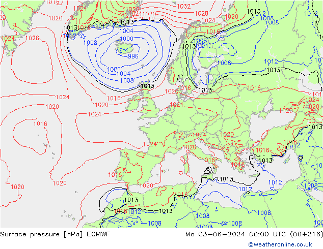 Surface pressure ECMWF Mo 03.06.2024 00 UTC