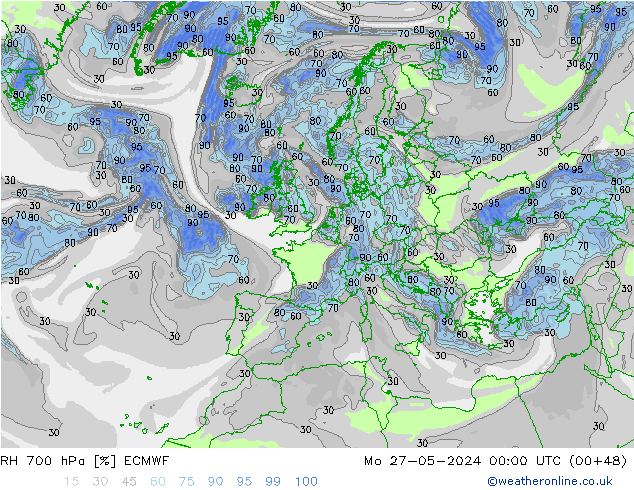 RH 700 hPa ECMWF Po 27.05.2024 00 UTC