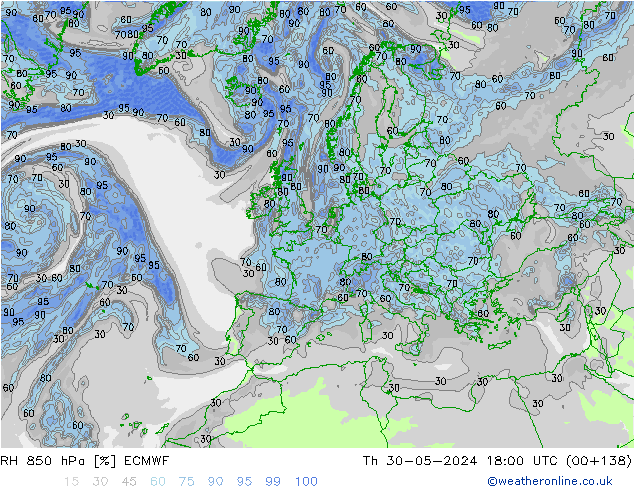 RV 850 hPa ECMWF do 30.05.2024 18 UTC