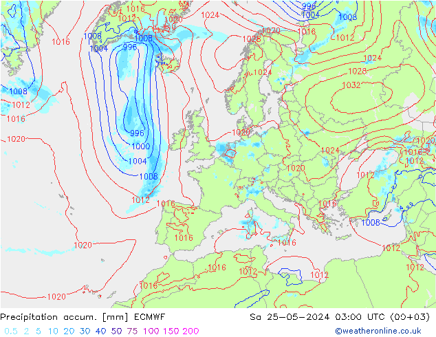 Precipitation accum. ECMWF Sa 25.05.2024 03 UTC