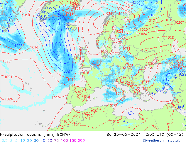 Nied. akkumuliert ECMWF Sa 25.05.2024 12 UTC