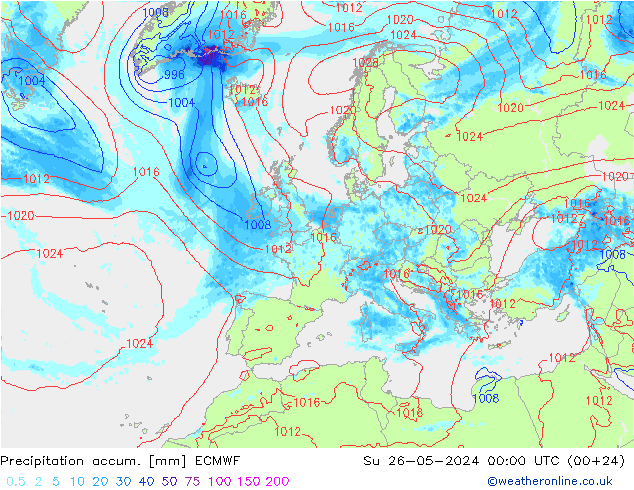 Totale neerslag ECMWF zo 26.05.2024 00 UTC